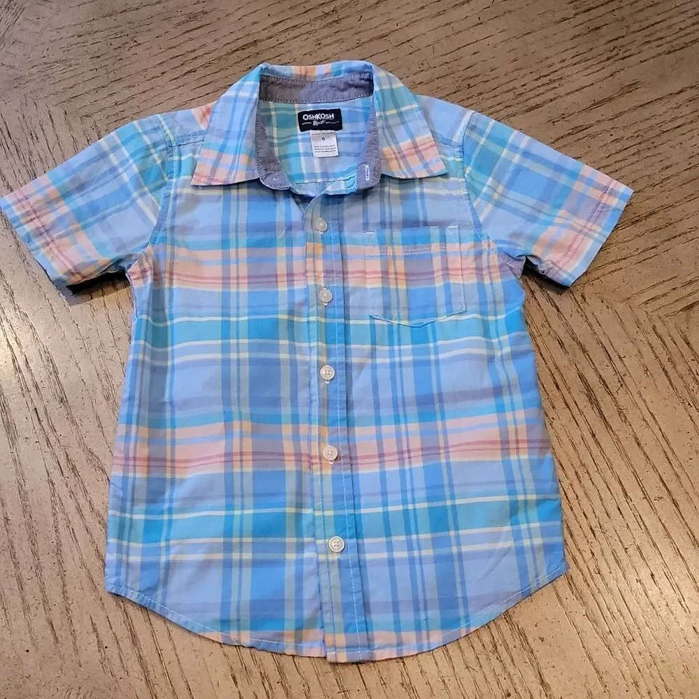 Oshkosh B'gosh size 6 plaid short sleeve button down shirt 💙🧡